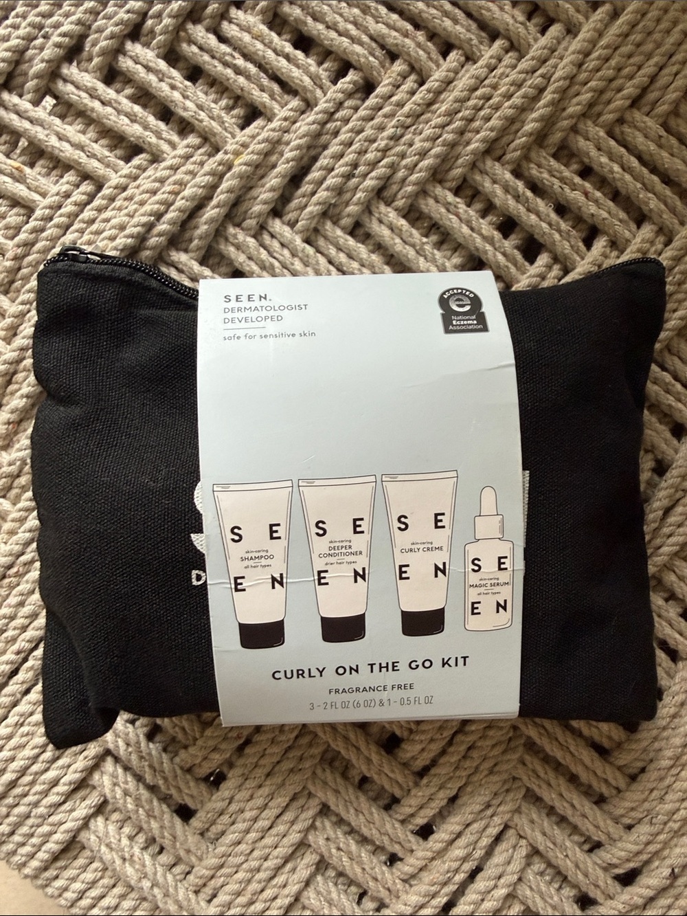 SEEN Curly On The Go Hair Care Kit Black Pouch Fragrance Free NEW